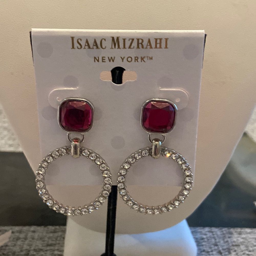 Isaac Mizrahi NWT Rhinestone and Burgundy Stone